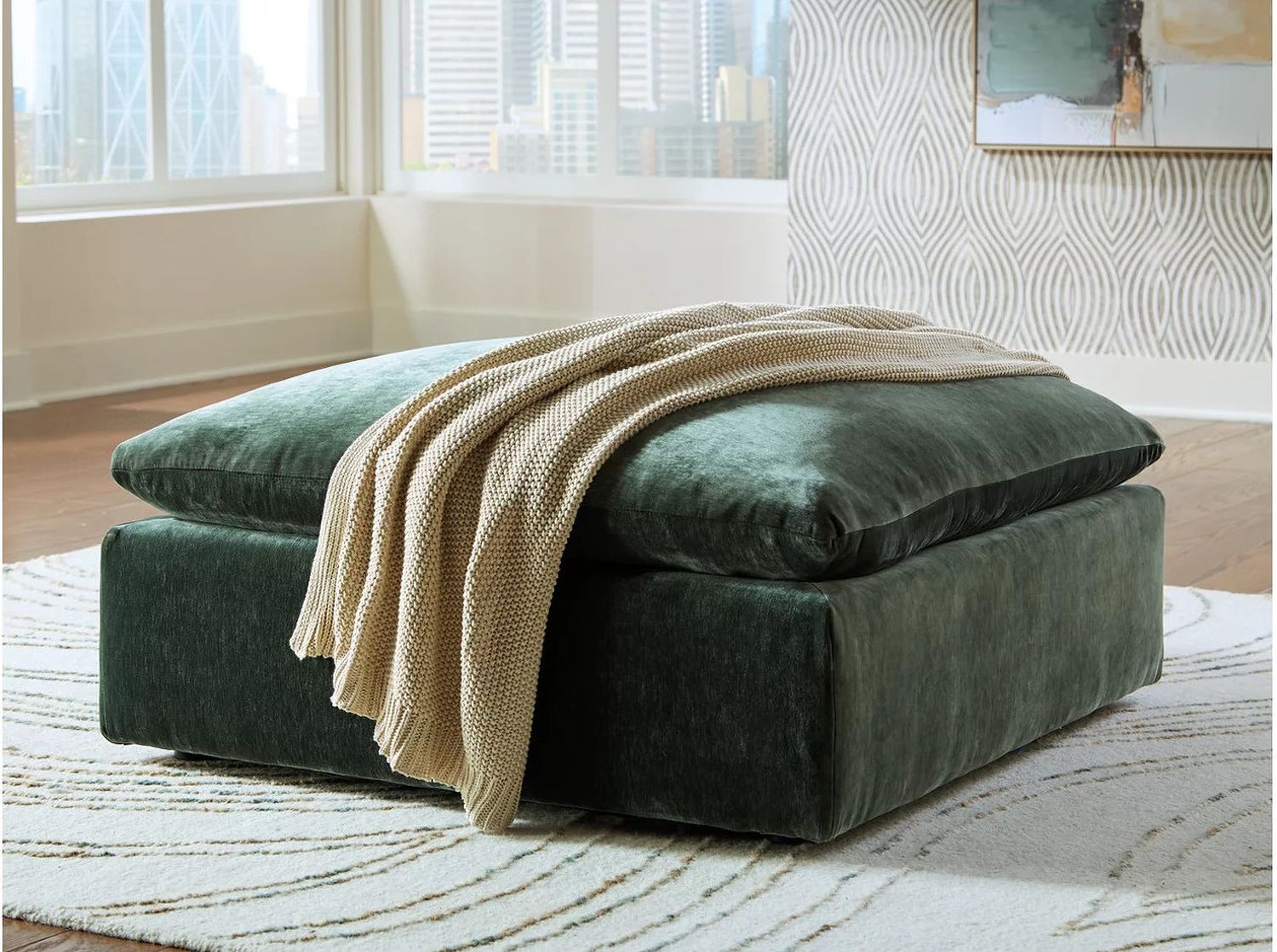 Carriage View Oversized Accent Ottoman In Jade 7800108