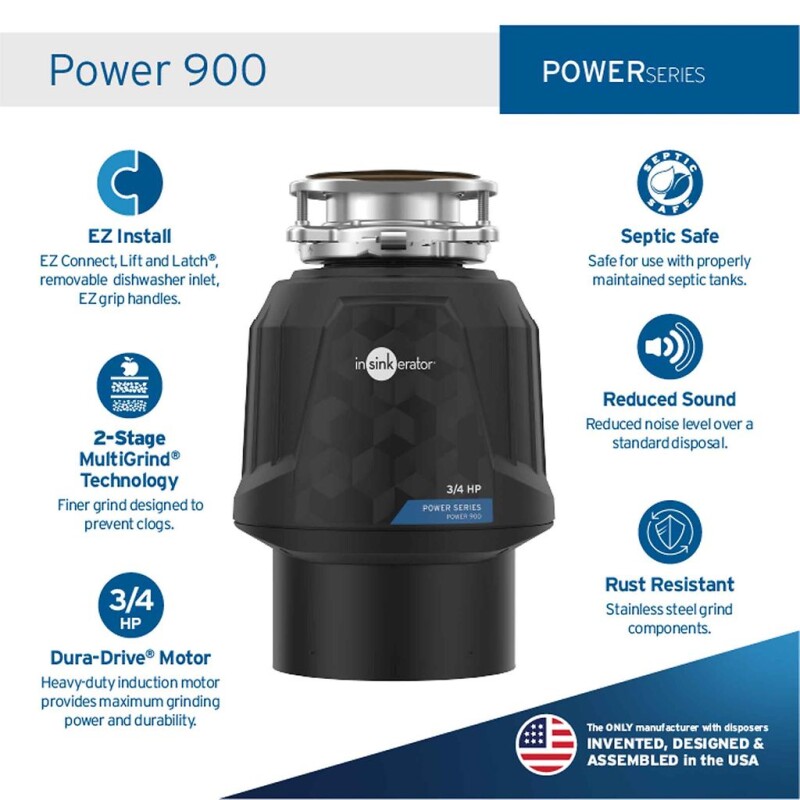 Power 900, 3/4 HP Garbage Disposal, Power Series EZ Connect Continuous Feed Food Waste Disposer 79969ISE