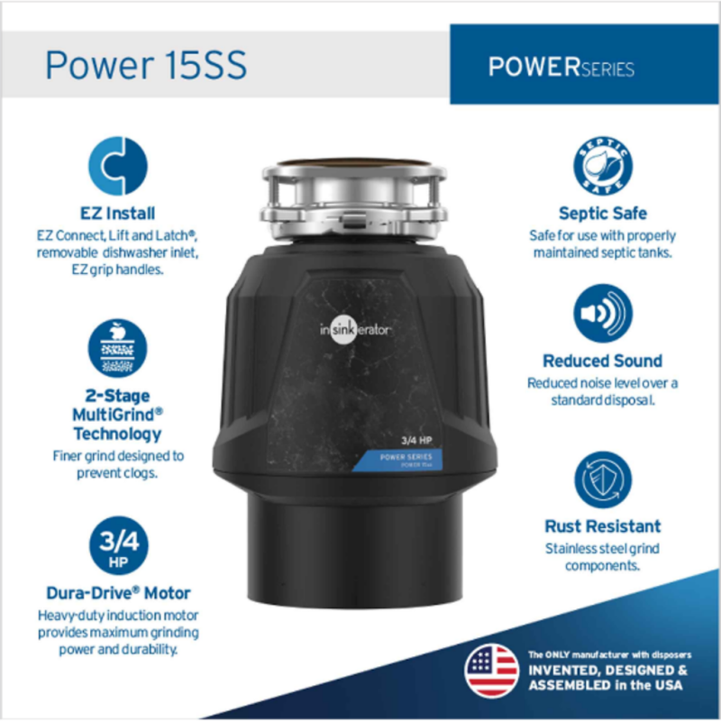 Power 15SS Garbage Disposal, 3/4 HP 79972ISE