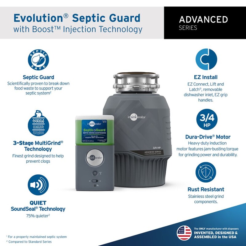 Evolution Septic Guard Garbage Disposal, 3/4 HP 80024ISE