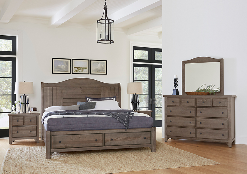 Cool Farmhouse Sleigh Bed W/ Storage Footboard - 801-663-066B-502-666 801663066B502666