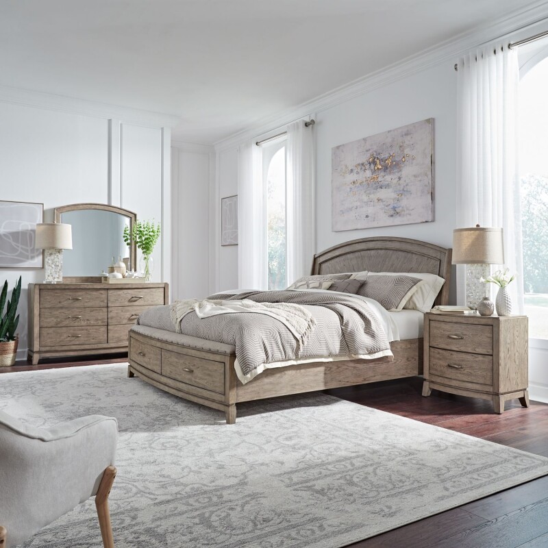 Avalon King Panel Storage Bed, Dresser & Mirror, Night Stand 805BRKPBSDMN
