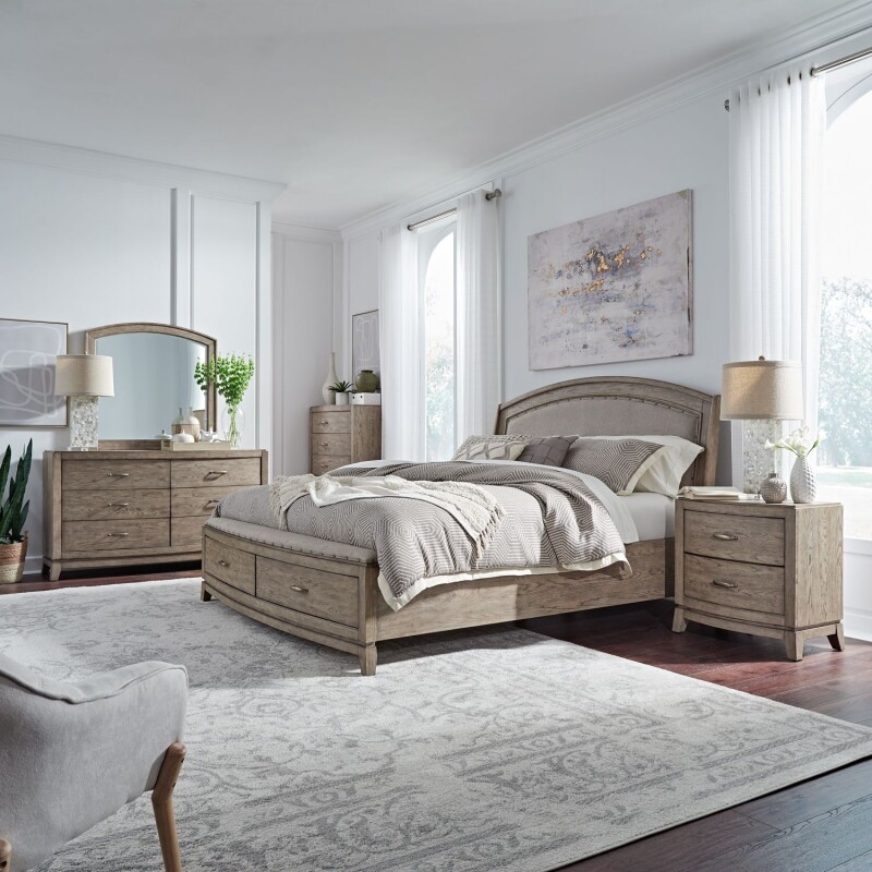 Avalon King Uph Storage Bed, Dresser & Mirror, Chest, Night Stand 805BRKUSDMCN