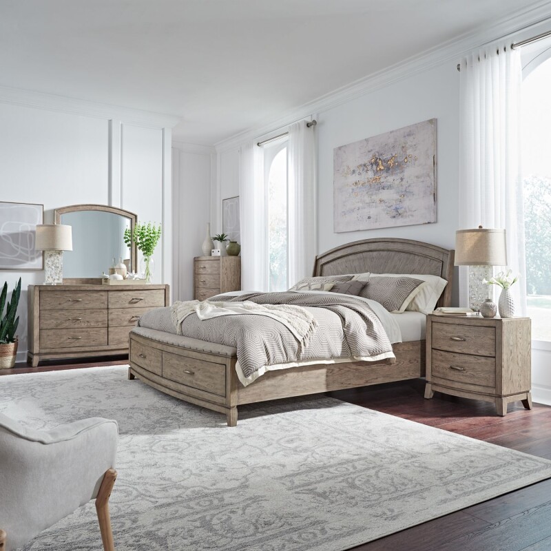 Avalon Queen Panel Storage Bed, Dresser & Mirror, Chest, Night Stand 805BRQPBSDMCN