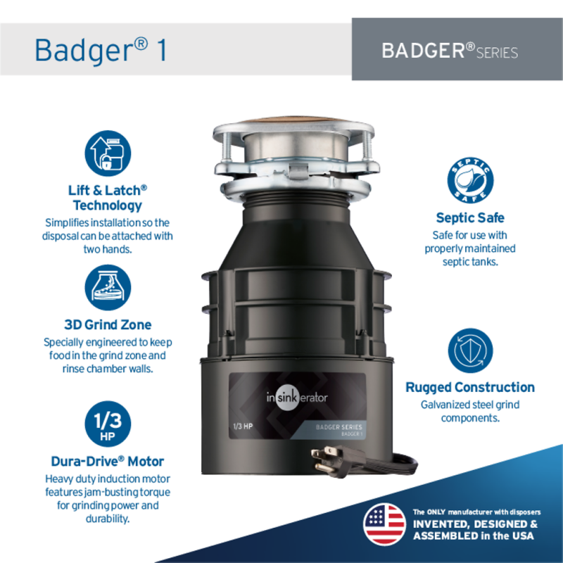 Badger 1 Garbage Disposal with Cord, 1/3 HP 80925A