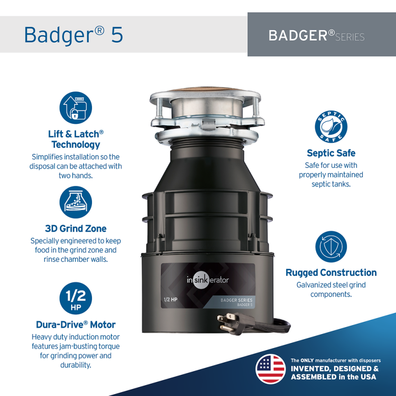 Badger 5 Garbage Disposal with Cord, 1/2 HP 80926A