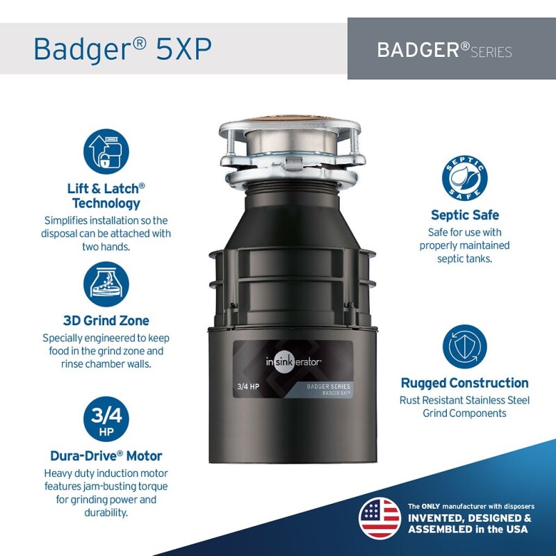Badger 5XP Garbage Disposal, 3/4 HP 80927
