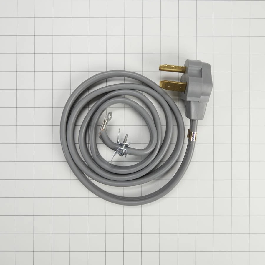 6' Gray Electric Dryer Power Cord with 30-amp, 3-Wire, right-angle plug, and adjustable strain relief bracket 8171378RC