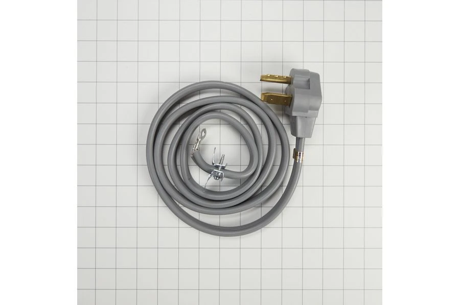 6' Gray Electric Dryer Power Cord with 30-amp, 3-Wire, right-angle plug, and adjustable strain relief bracket 8171378RC