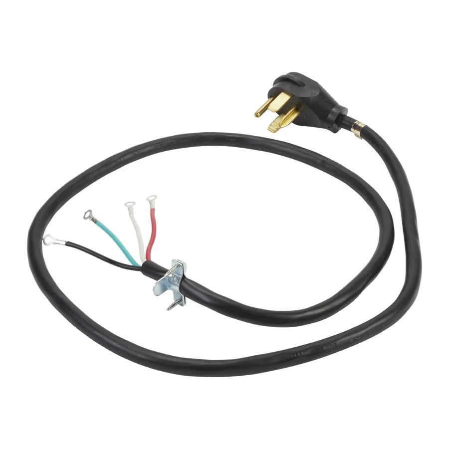 6' Black Electric Dryer Power Cord with 30-amp, 4-Wire, and 4 ring terminal connectors with right-angle plug 8171381RC