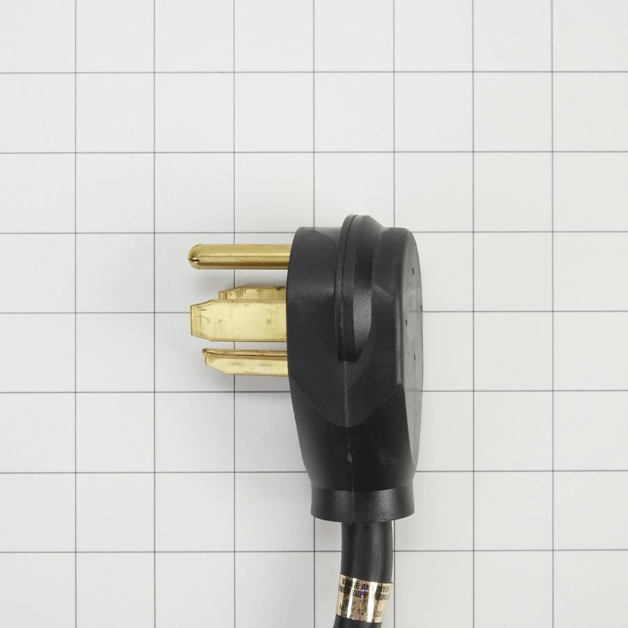 6' Black Electric Dryer Power Cord with 30-amp, 4-Wire, and 4 ring terminal connectors with right-angle plug 8171381RC