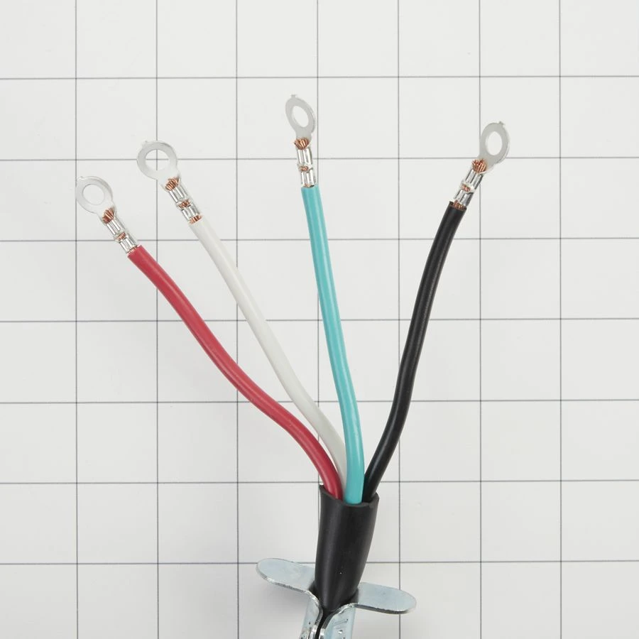 6' Black Electric Dryer Power Cord with 30-amp, 4-Wire, and 4 ring terminal connectors with right-angle plug 8171381RC