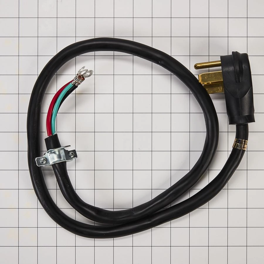 4' 4-Wire Range Power Cord, rated 40 A, with 4-wire, 4-ring terminal connectors, and right-angle 4-prong plug 8171394RC