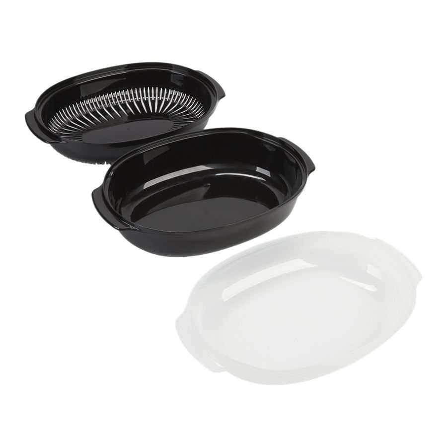 Universal Microwave Oven Steamer - Black For Standard Size Ovens, Includes See-through Lid, Steamer Basket Insert, And Bottom Piece (5-in H X 12-in W X 8 5/8-in D) 8205262RB