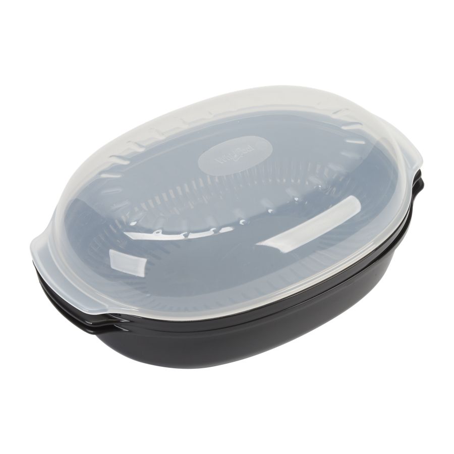Universal Microwave Oven Steamer - Black For Standard Size Ovens, Includes See-through Lid, Steamer Basket Insert, And Bottom Piece (5-in H X 12-in W X 8 5/8-in D) 8205262RB