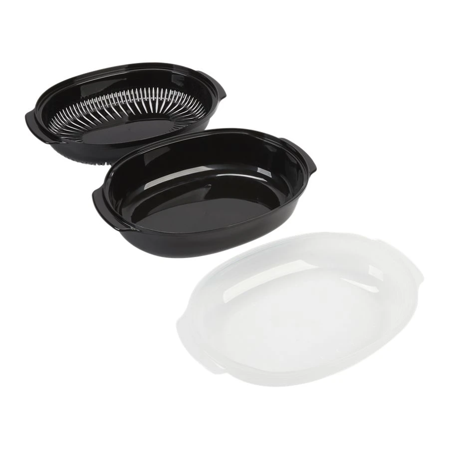 Universal Microwave Oven Steamer - Black for Standard Size Ovens, Includes See-through Lid, Steamer Basket Insert, and Bottom Piece (5-IN H X 12-IN W X 8 5/8-IN D) 8205262RB