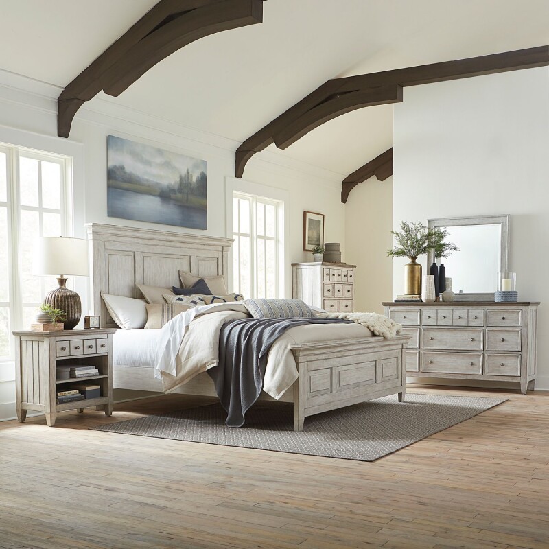 Heartland King Panel Bed, Dresser & Mirror, Chest, Night Stand 824BRKPBDMCN
