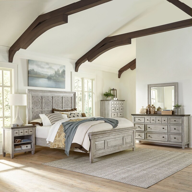 Heartland King Opt California Panel Bed, Dresser & Mirror, Chest, Night Stand 824BROCPBDMCN