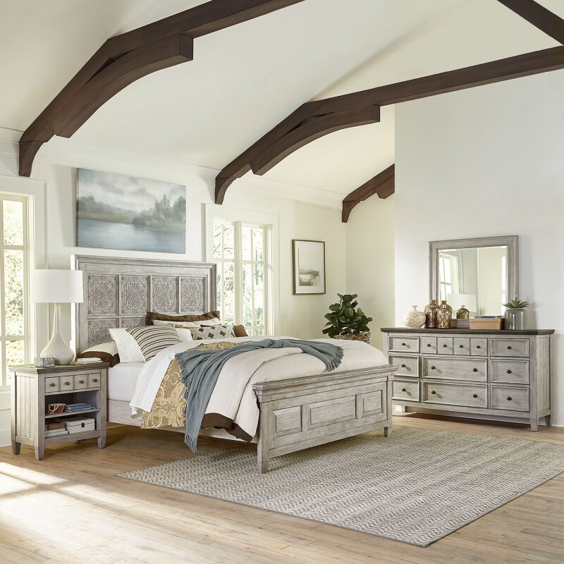 Heartland King Opt Panel Bed, Dresser & Mirror, Night Stand 824BROKPBDMN