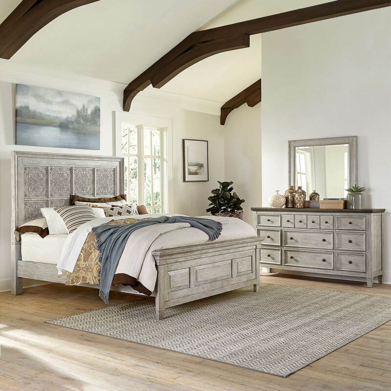Heartland Opt Queen Panel Bed, Dresser & Mirror 824BROQPBDM