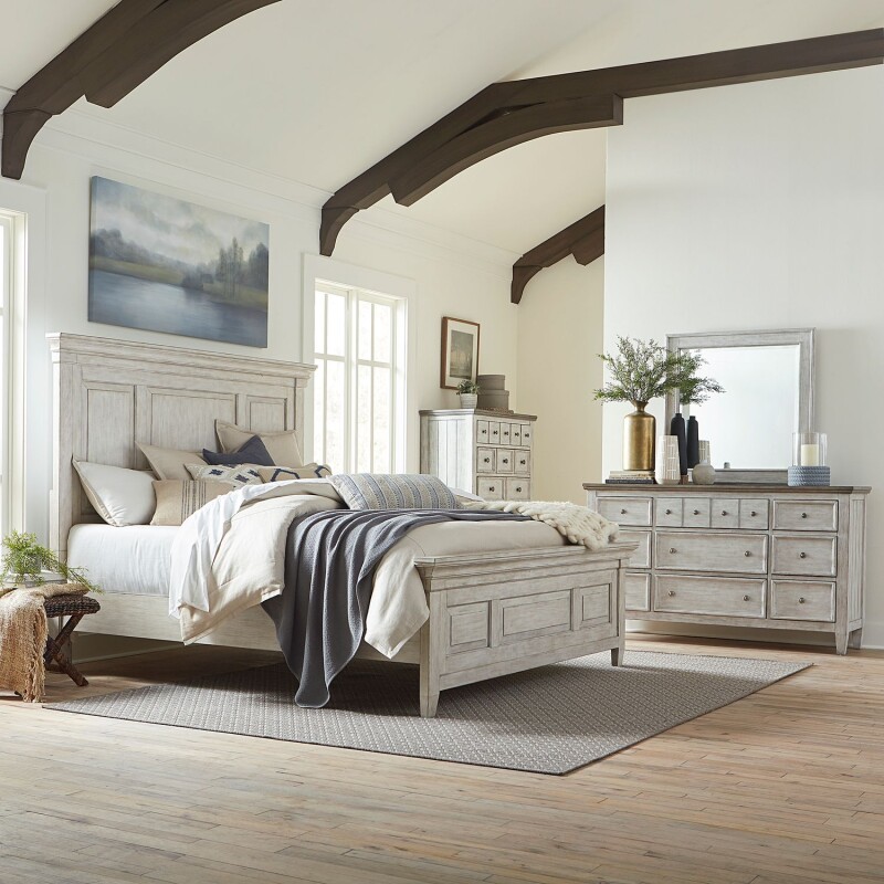 Heartland Queen Panel Bed, Dresser & Mirror, Chest 824BRQPBDMC