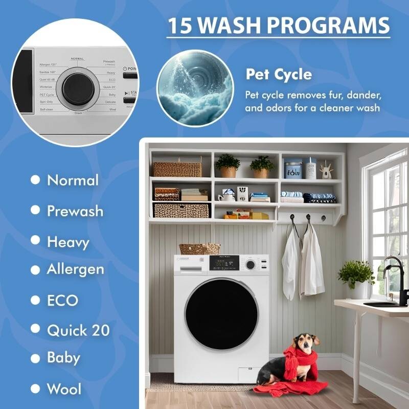 1.6 cu.ft./15 lbs 110V Front load Washer 15 programs + Pet Cycle 826