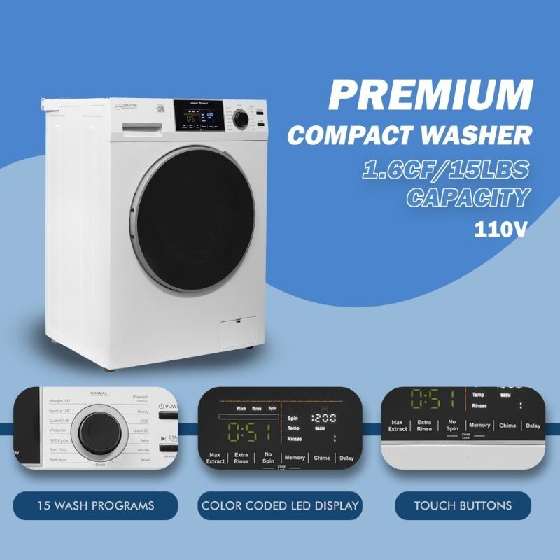 1.6 cu.ft./15 lbs 110V Front load Washer 15 programs + Pet Cycle 826
