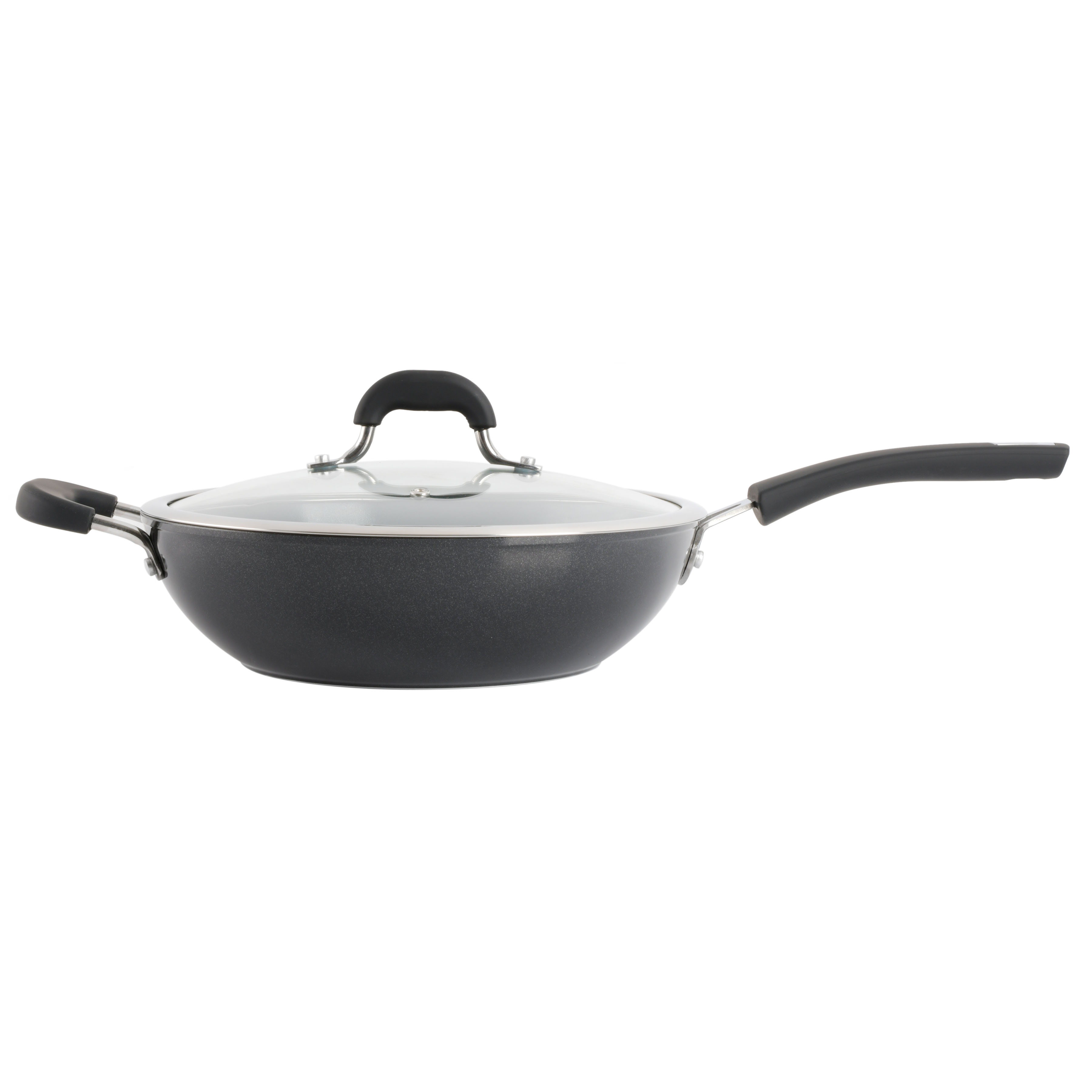 Arlington Black Diamond Aluminum Wok with Lid, 11-inch, Black Diamond/Grey Ceramic, Soft Touch Bakelite Handle 8291002