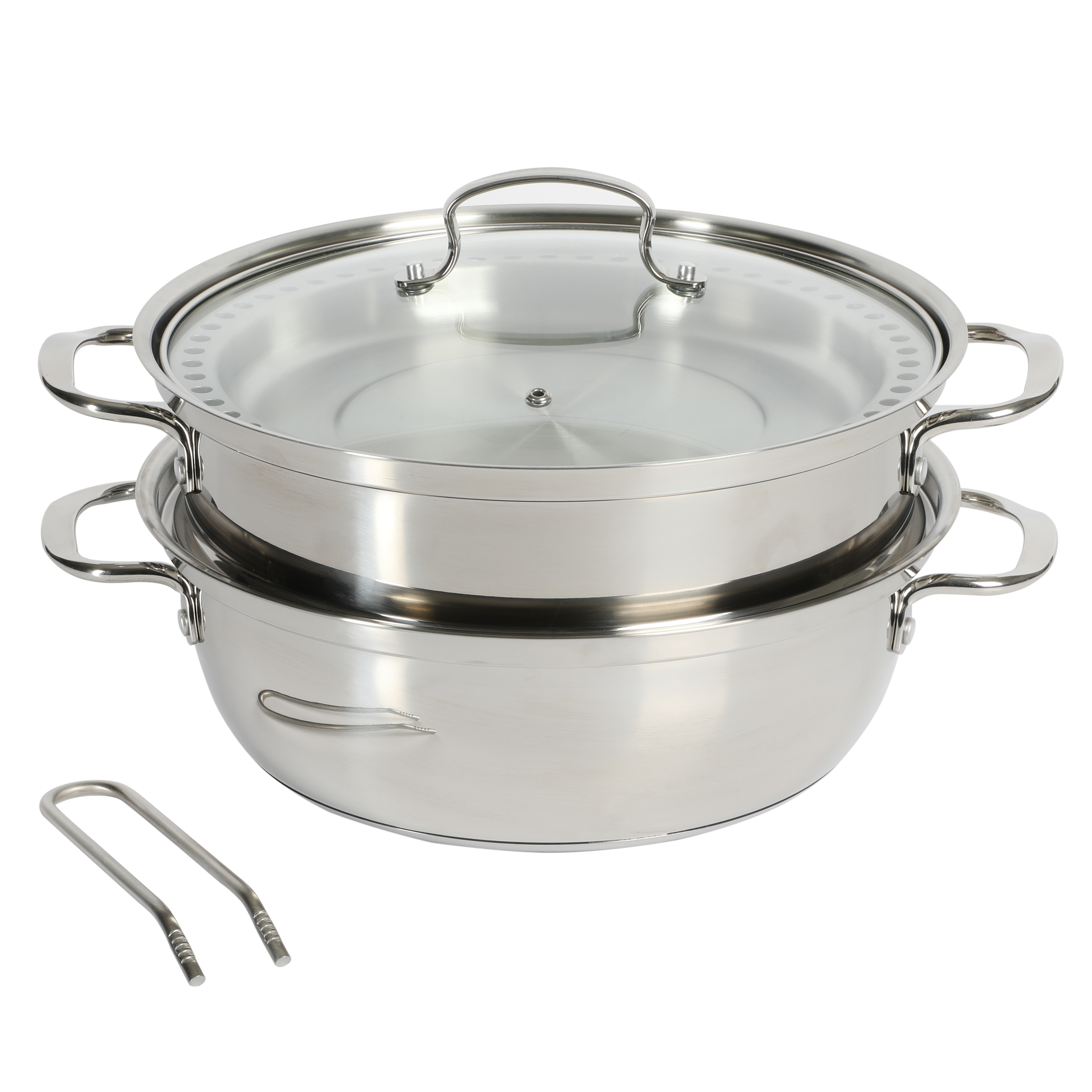 Elite Devon Stainless Steel Multi-steamer Set with Tongs, 5-piece, Mirror Polish Stainless Steel 8292205