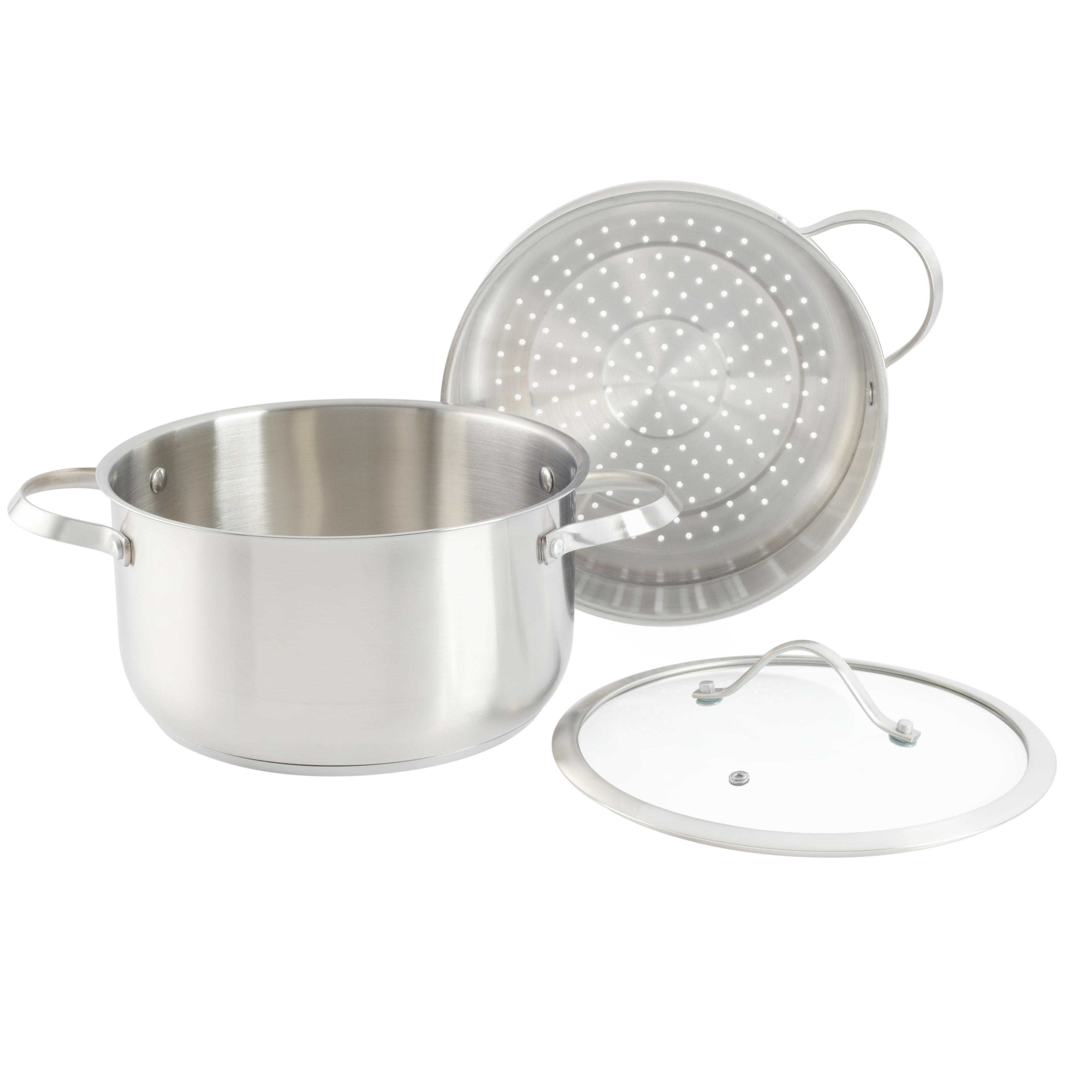 Aiden Stainless Steel Cookware Set with Kitchen Tools, 10-piece, Brushed Stainless Steel 829241