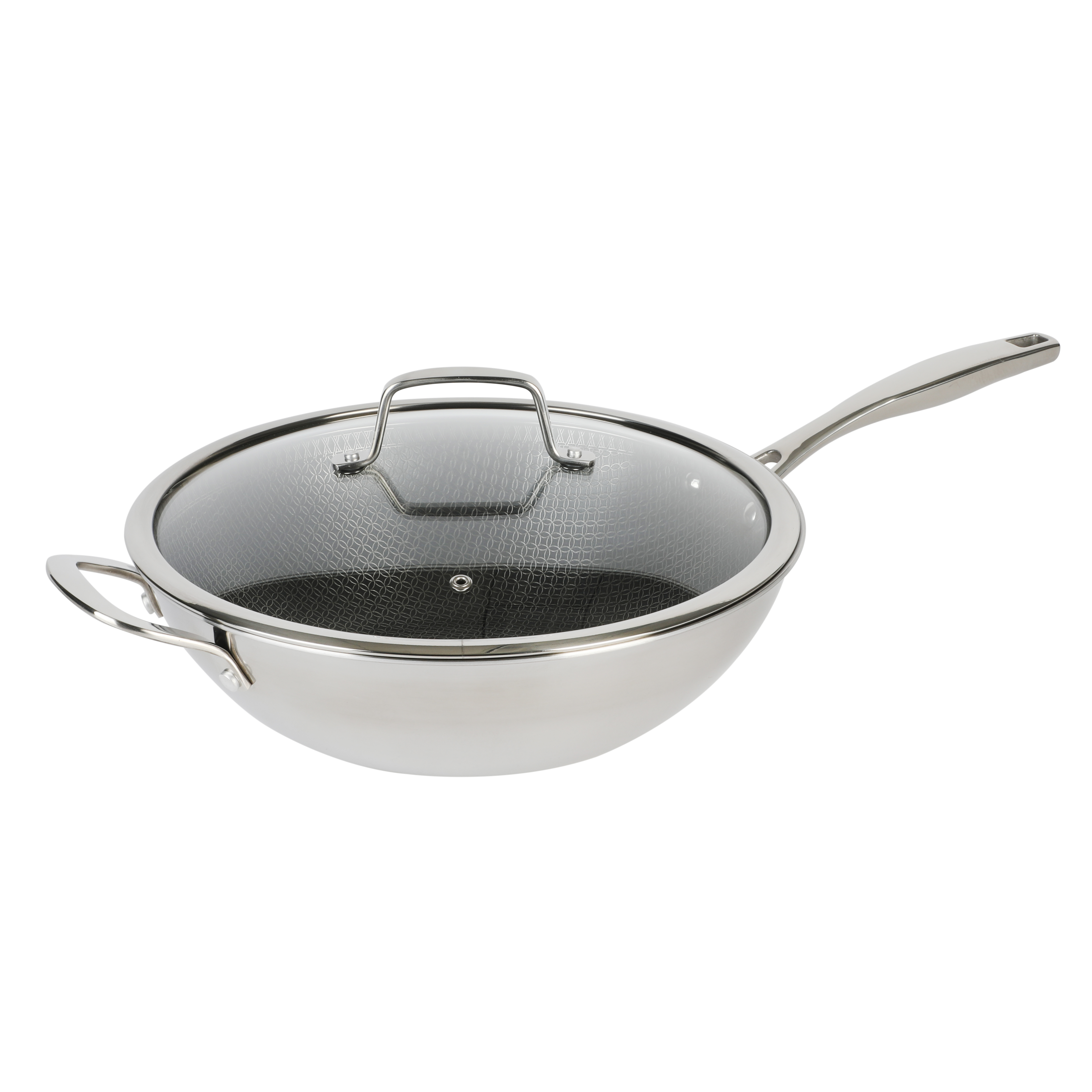 Elite Luke Stainless Steel Wok with Lid, 11-inch, Stainless Steel with Etched Interior 8292702
