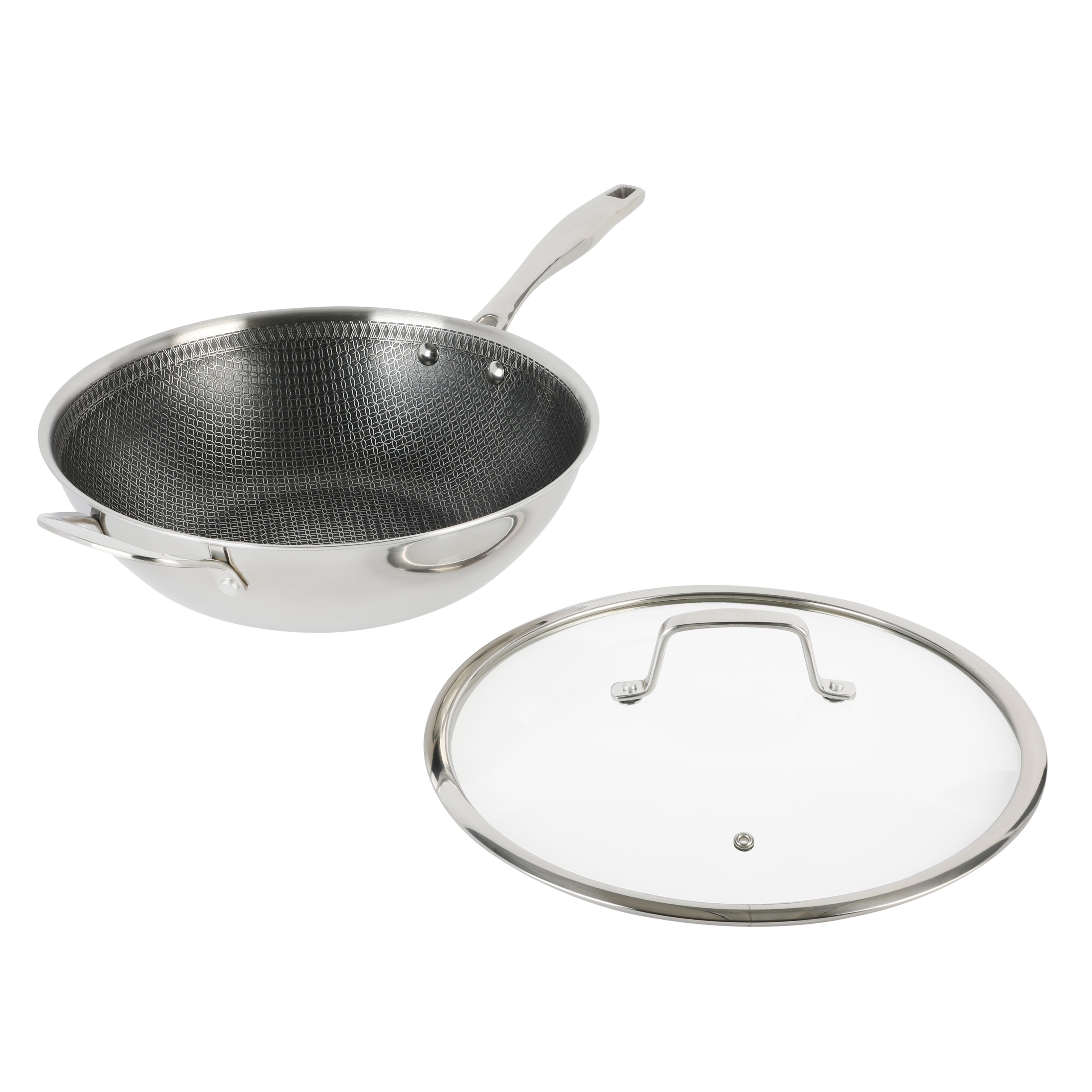 Elite Luke Stainless Steel Wok with Lid, 11-inch, Stainless Steel with Etched Interior 8292702