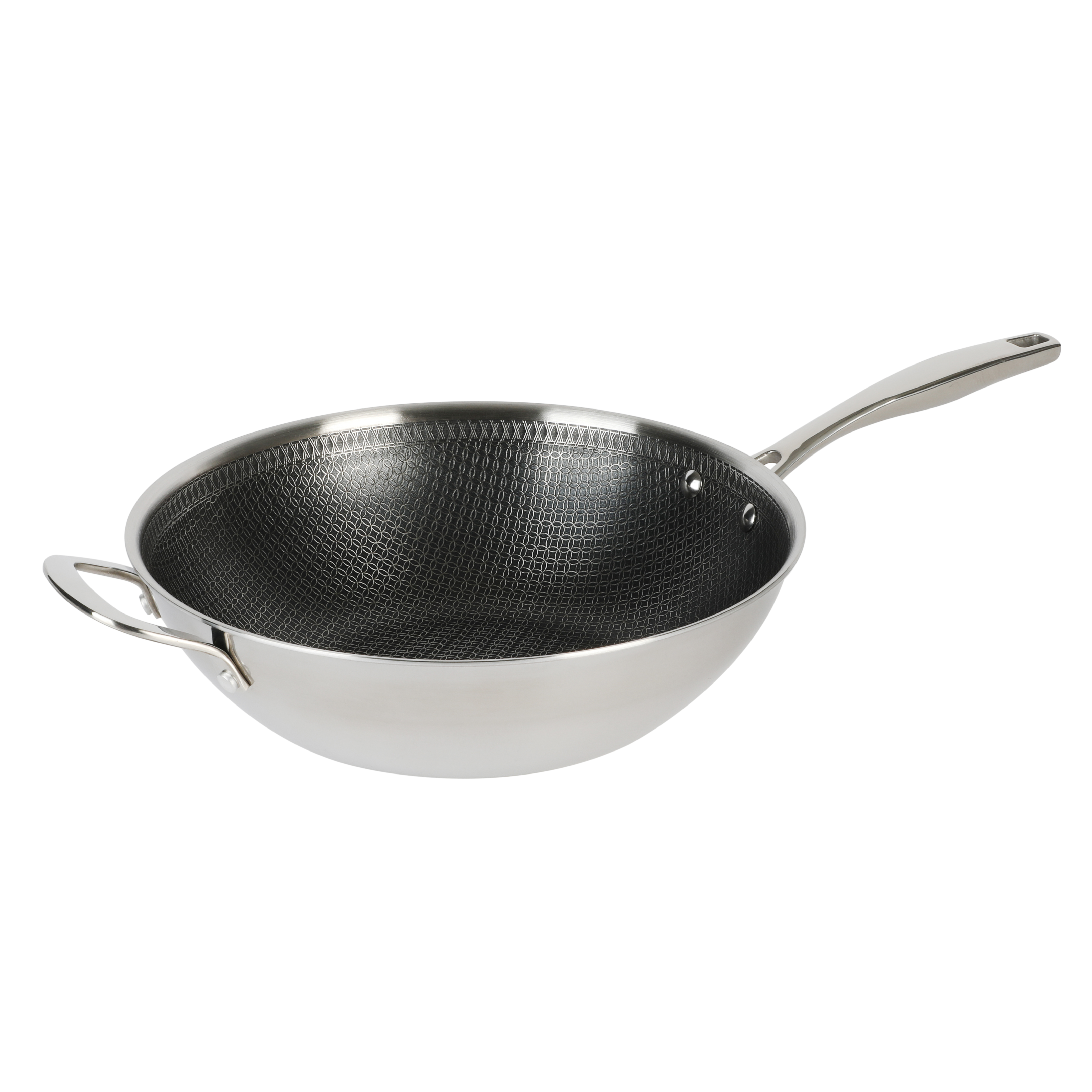 Elite Luke Stainless Steel Wok with Lid, 11-inch, Stainless Steel with Etched Interior 8292702