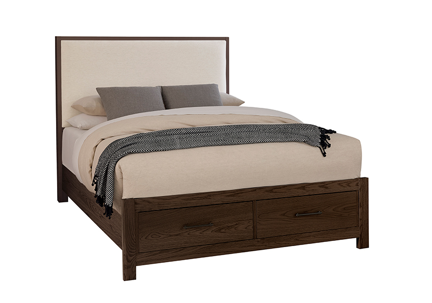 Lodge & Loft Wood Trim Upholstered Storage Bed - Ivory Cream Fabric - 840-551I-050B-502-555 840551I050B502555