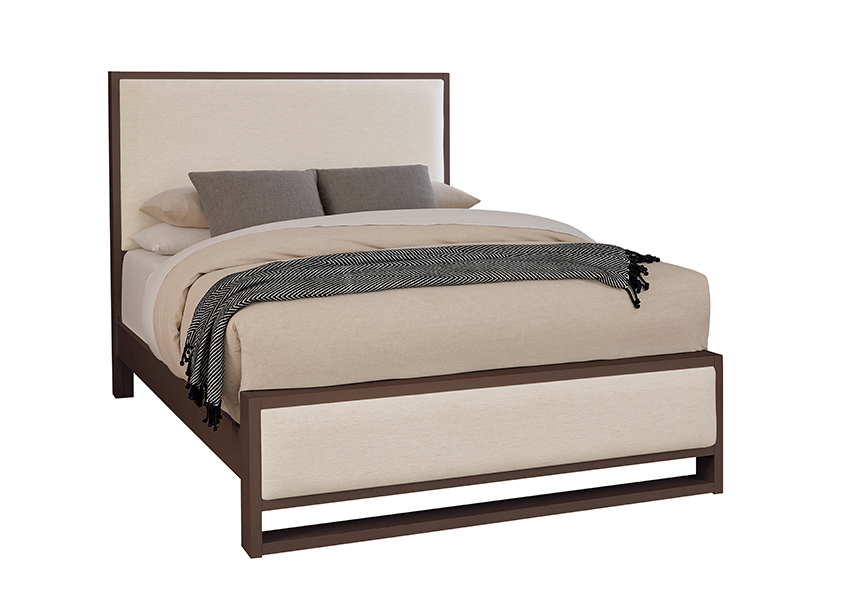 Lodge & Loft Wood Trim Upholstered Bed - Ivory Cream Fabric - 840-551I-155I-922 840551I155I922