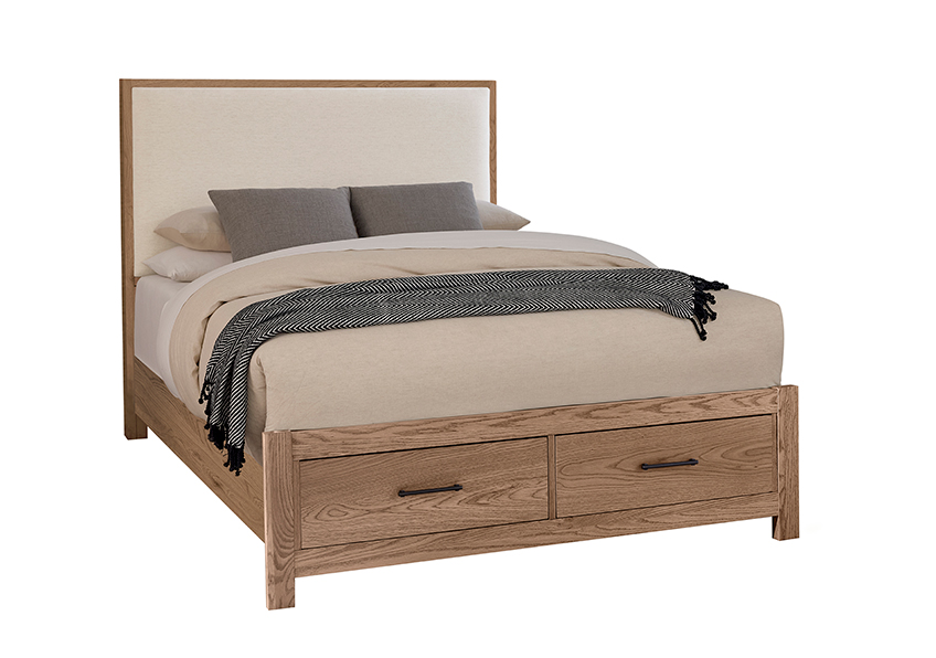 Lodge & Loft Wood Trim Upholstered Storage Bed - Ivory Cream Fabric - 842-551I-050B-502-555 842551I050B502555