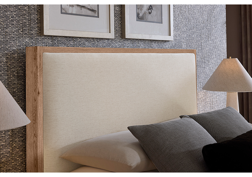 Lodge & Loft Wood Trim Upholstered Storage Bed - Ivory Cream Fabric - 842-551I-050B-502-555 842551I050B502555