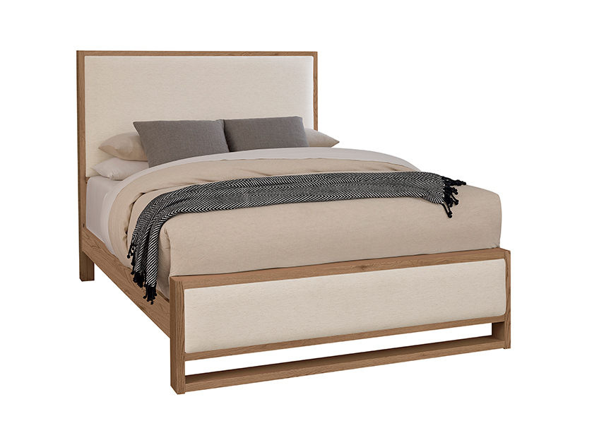 Lodge & Loft Wood Trim Upholstered Bed - Ivory Cream Fabric - 842-551I-155I-922 842551I155I922