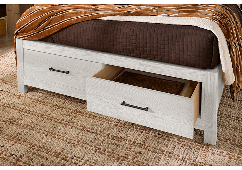 Lodge & Loft Wood Trim Upholstered Storage Bed - Ivory Cream Fabric - 844-551I-050B-502-555 844551I050B502555