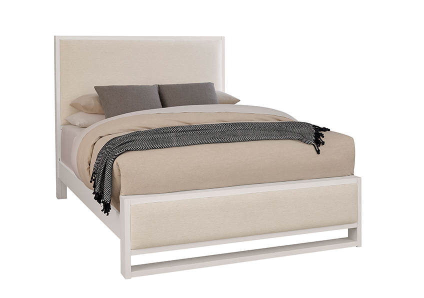 Lodge & Loft Wood Trim Upholstered Bed - Ivory Cream Fabric - 844-551I-155I-922 844551I155I922