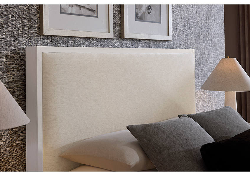 Lodge & Loft Wood Trim Upholstered Bed - Ivory Cream Fabric - 844-551I-155I-922 844551I155I922