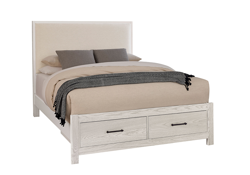 Lodge & Loft Wood Trim Upholstered Storage Bed - Ivory Cream Fabric - 844-661I-066B-502-666 844661I066B502666