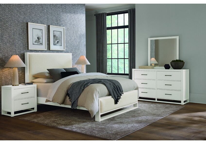 Lodge & Loft Wood Trim Upholstered Bed - Ivory Cream Fabric - 844-661I-166I-922-MS1 844661I166I922MS1