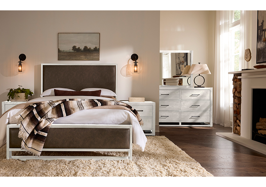 Lodge & Loft Wood Trim Upholstered Bed - Sedona Brown Fabric in Cal King - 844-661Y-166Y-944-MS1 844661Y166Y944MS1
