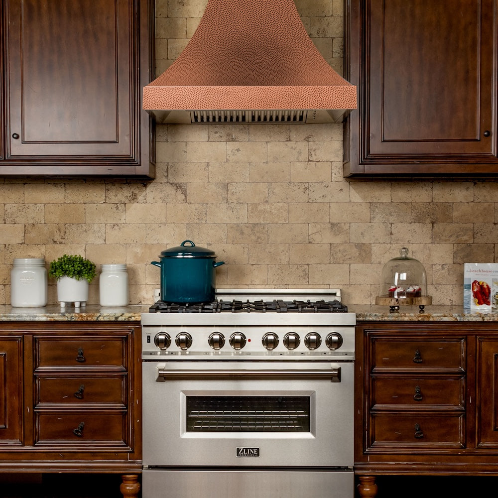 36 In. Designer Series Hand-hammered Copper Finish Ducted Wall Mount Range Hood 8632H36
