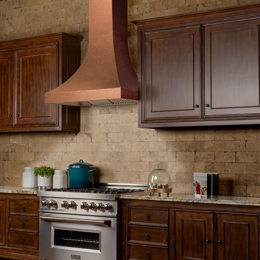 36 In. Designer Series Hand-hammered Copper Finish Ducted Wall Mount Range Hood 8632H36