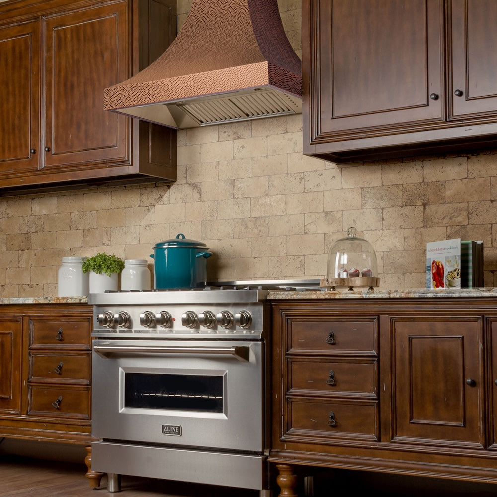 36 In. Designer Series Hand-hammered Copper Finish Ducted Wall Mount Range Hood 8632H36