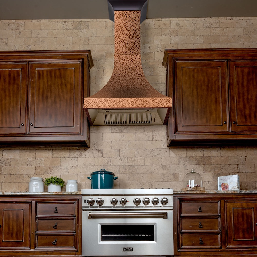 36 In. Designer Series Hand-hammered Copper Finish Ducted Wall Mount Range Hood 8632H36