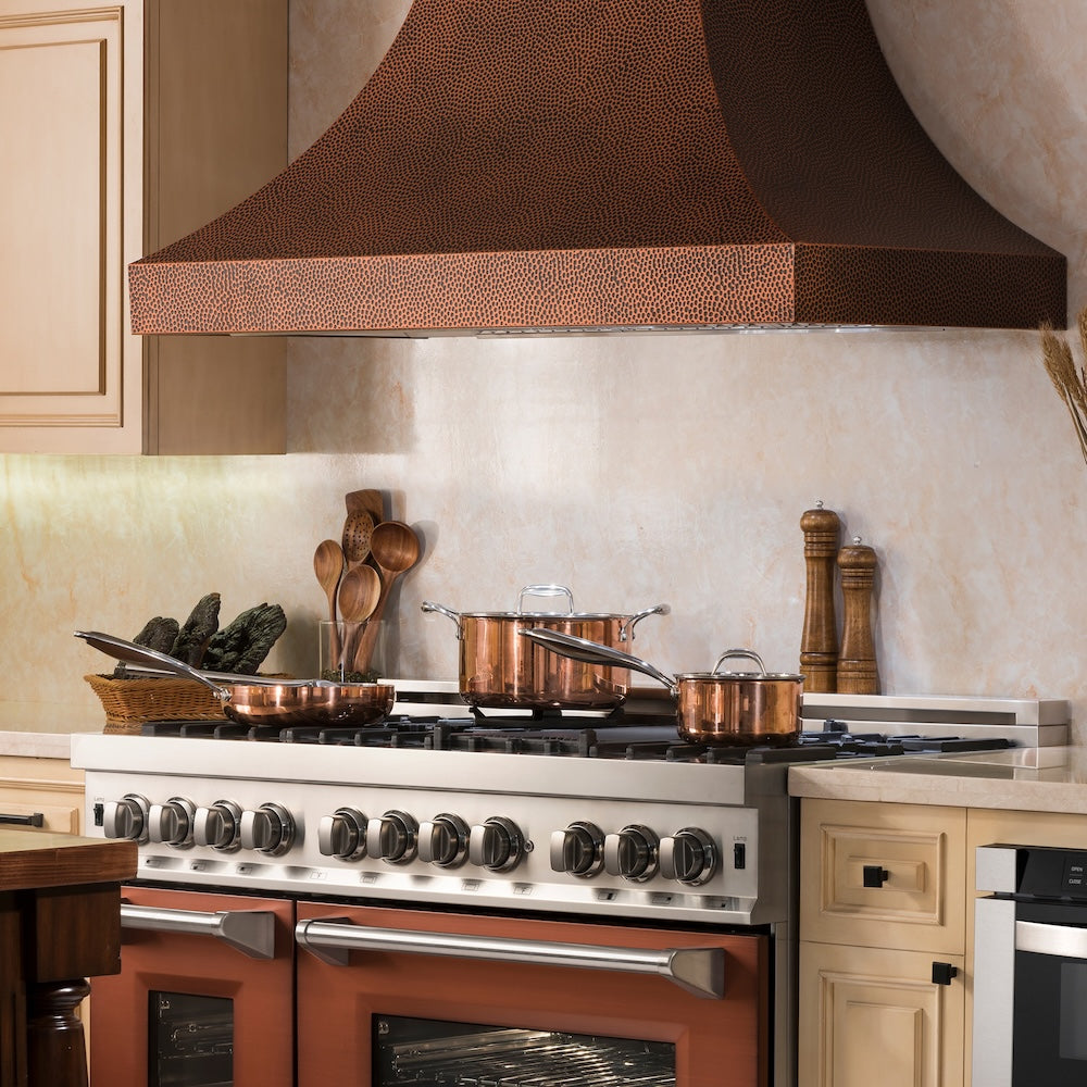 48 In. Designer Series Hand-hammered Copper Finish Ducted Wall Mount Range Hood 8632H48