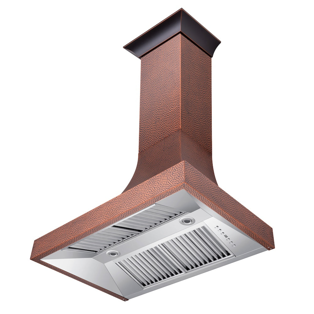 48 In. Designer Series Hand-hammered Copper Finish Ducted Wall Mount Range Hood 8632H48